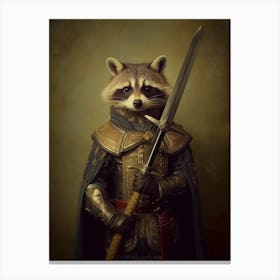 Vintage Portrait Of A Raccoon Dressed As A Knight 1 Canvas Print