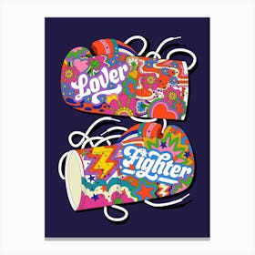 Lover & Fighter Psychedelic Colourful Boxing Gloves, Positivity Canvas Print