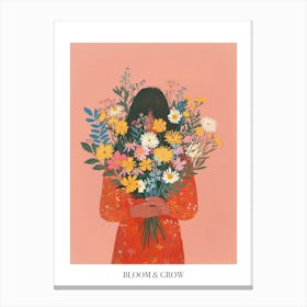 Bloom And Grow Spring Girl With Wild Flowers 3 Canvas Print