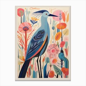 Colourful Scandi Bird Great Blue Heron 4 Canvas Print