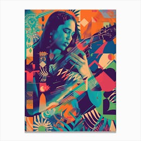 Woman Playing A Guitar Canvas Print