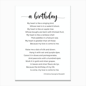 A Birthday Poem By Christina Georgina Rossetti Canvas Print