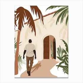 Man Walking Into A House Canvas Print