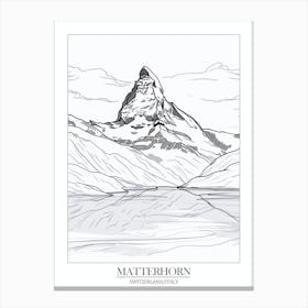 Matterhorn Switzerland Italy Line Drawing 1 Poster Canvas Print
