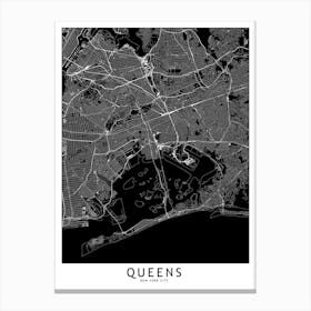 Queens Black And White Map Canvas Print