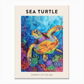 Rainbow Doodle Sea Turtle  Poster 1 Canvas Print