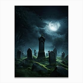 Ghostly Figures Looming Above An Ancient Graveyard In The Haunting Grip Of A Tempestuous Night Sky (1) Canvas Print