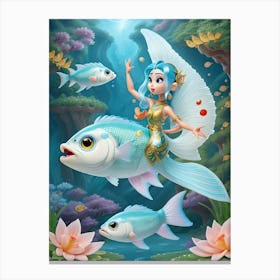 3d Animation Style In The Water There Are Fish In The Rice Fie 0 Canvas Print