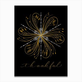 Snowflake Calligraphy with Thankful Gold Canvas Print