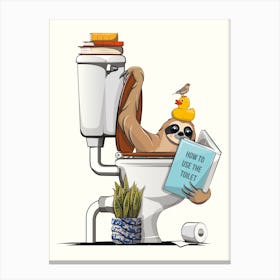 Sloth In Toilet, in the Bathroom Canvas Print