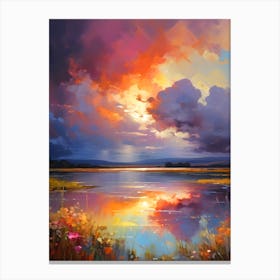 Abstract Colorful Flowers Lake Clouds Sunset Canvas Print