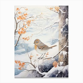 Winter Bird Painting Hermit Thrush 1 Canvas Print