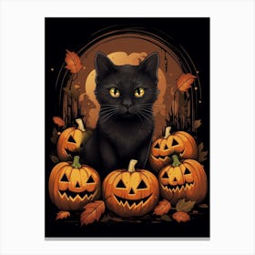 Cat With Pumpkins 2 Canvas Print