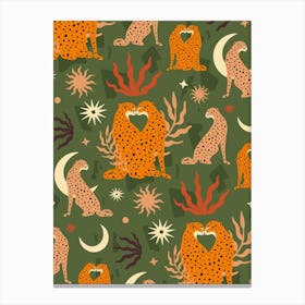 Cheetah Love Pattern Green Canvas Print