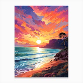 Four Mile Beach Australia At Sunset, Vibrant Painting 2 Canvas Print