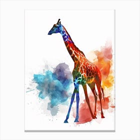 Giraffe Blue & Red Watercolour Paint Splash Canvas Print