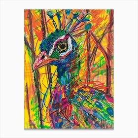 Naive Art Peacock Felt Tip Portrait Canvas Print