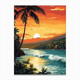 Maracas Bay Trinidad And Tobago At Sunset, Vibrant Painting 2 Canvas Print