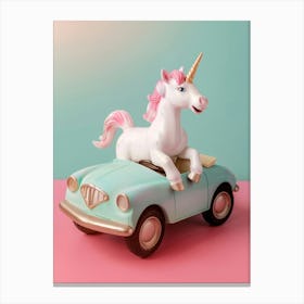Toy Pastel Unicorn In A Toy Car 2 Canvas Print