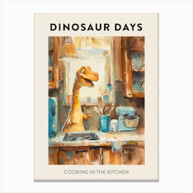 Dinosaur Cooking In The Kitchen Poster 3 Canvas Print