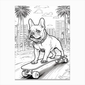 French Bulldog Dog Skateboarding Line Art 2 Canvas Print