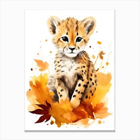 A Cheetah Watercolour In Autumn Colours 0 Canvas Print