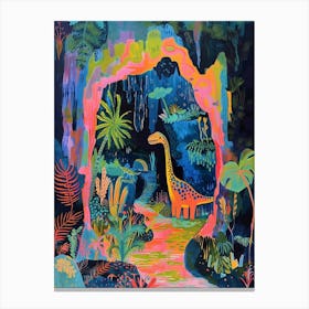 Colourful Dinosaur Tropical Cave Painting Canvas Print