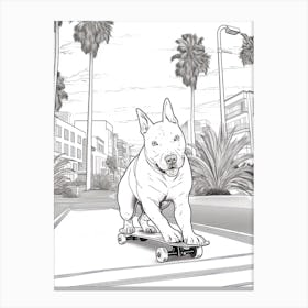 Bull Terrier Dog Skateboarding Line Art 1 Canvas Print