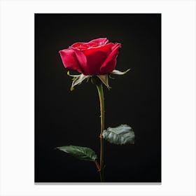 Single Red Rose On Black Background 29 Canvas Print