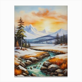 The nature of sunset, river and winter.5 Canvas Print