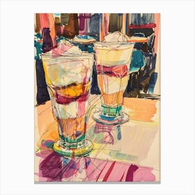 Retro Trifle In A Diner Line Scribble Illustration Canvas Print