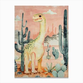 Dinosaur In The Desert With Cactus Storybook Watercolour 2 Canvas Print