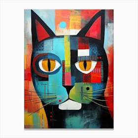 Abstract Whiskers: Cubist Minimalism Meets Cat Canvas Print