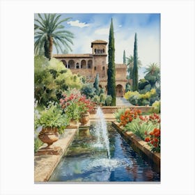 Gardens Of Alhambra Spain Watercolour 2 Canvas Print