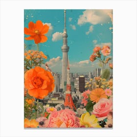 Tokyo   Floral Retro Collage Style 1 Canvas Print