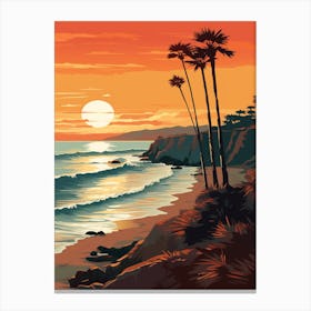Malibu Beach California At Sunset, Vibrant Painting 1 Canvas Print