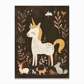 Unicorn & Woodland Animal Friends Muted Pastel 1 Canvas Print