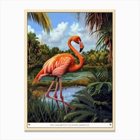 Greater Flamingo Rio Lagartos Yucatan Mexico Tropical Illustration 2 Poster Canvas Print