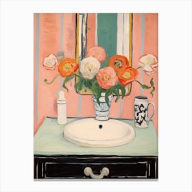 Bathroom Vanity Painting With A Ranunculus Bouquet 1 Canvas Print