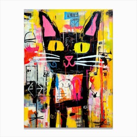Cat-astrophic Street Art: Basquiat's style Neo-expressionism Canvas Print