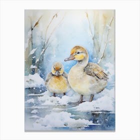 Winter Scene Ducklings 1 Canvas Print