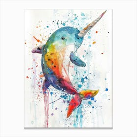 Narwhal Colourful Watercolour 2 Canvas Print