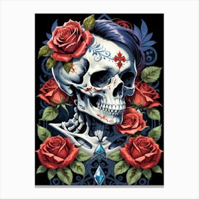 Sugar Skull Girl With Roses Painting (10) Canvas Print