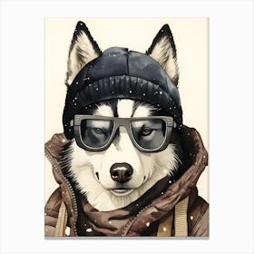 Siberian Husky Dog Wearing Glasses Canvas Print