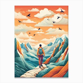 Illustration Of A Man Walking In The Mountains Canvas Print