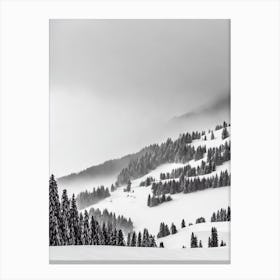 Saalbach Hinterglemm, Austria Black And White Skiing Poster Canvas Print