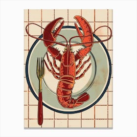 Lobster On A Plate Art Deco Inspired 2 Canvas Print