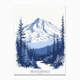 Mount Shasta Usa Color Line Drawing 4 Poster Canvas Print