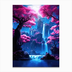 Cherry Blossom Asian Landscape Waterfalls Canvas Print