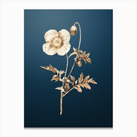 Gold Botanical Welsh Poppy on Dusk Blue Canvas Print